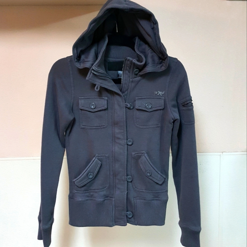 XS FOX MOTORCYCLE RACING CHARCOAL GRAY JACKET SWEATER HOODIE